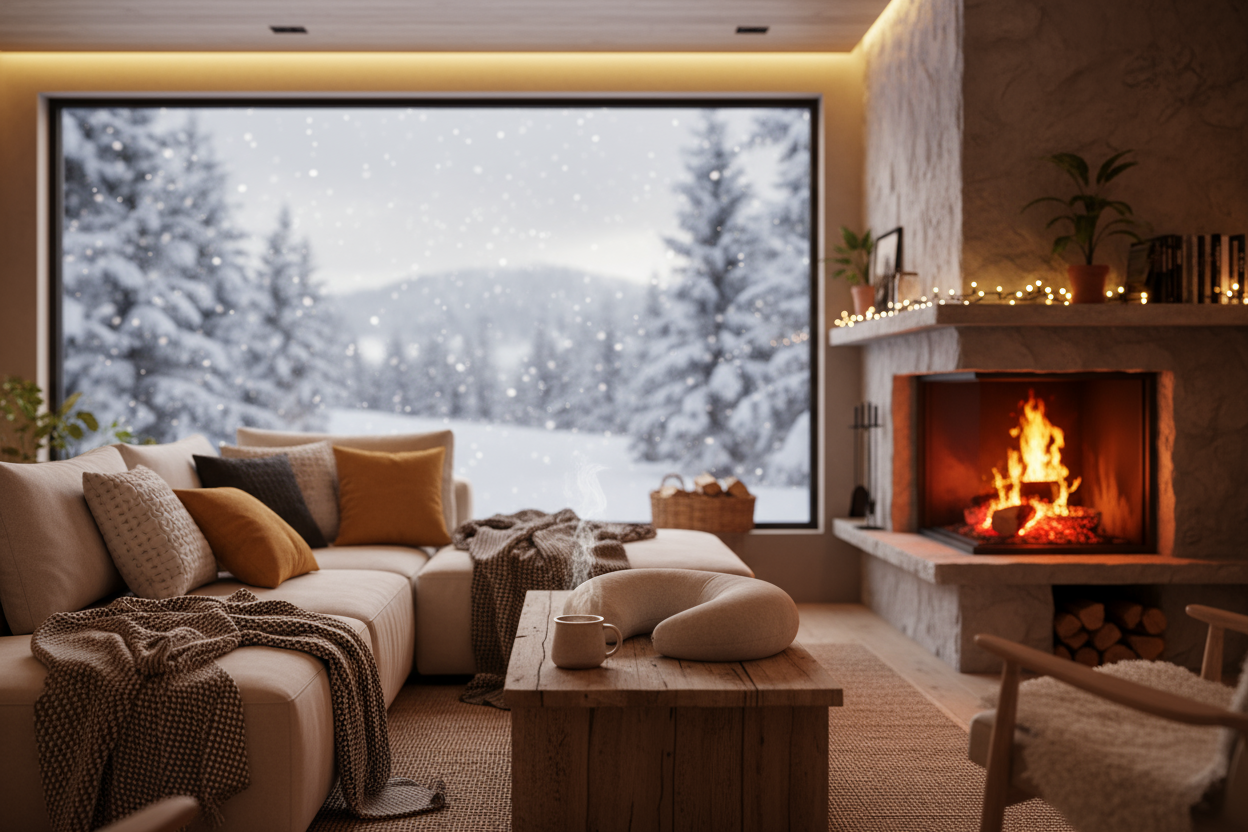Cozy winter hygge home interior